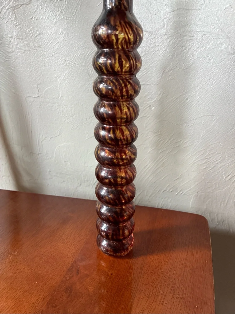 Tortoise Tiger Stripe Swirl 12” Glass Vase Murano Style